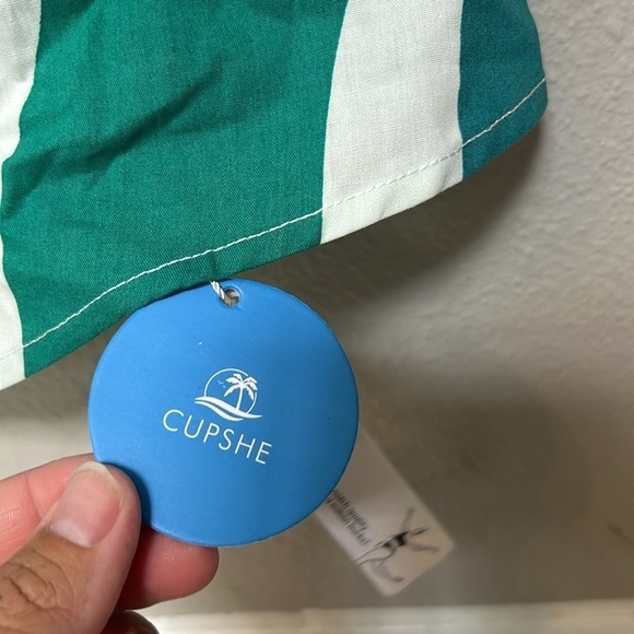 Cupshe NWT teal blue green white striped midi sundress, tie front, feminine, XS - Picture 6 of 12